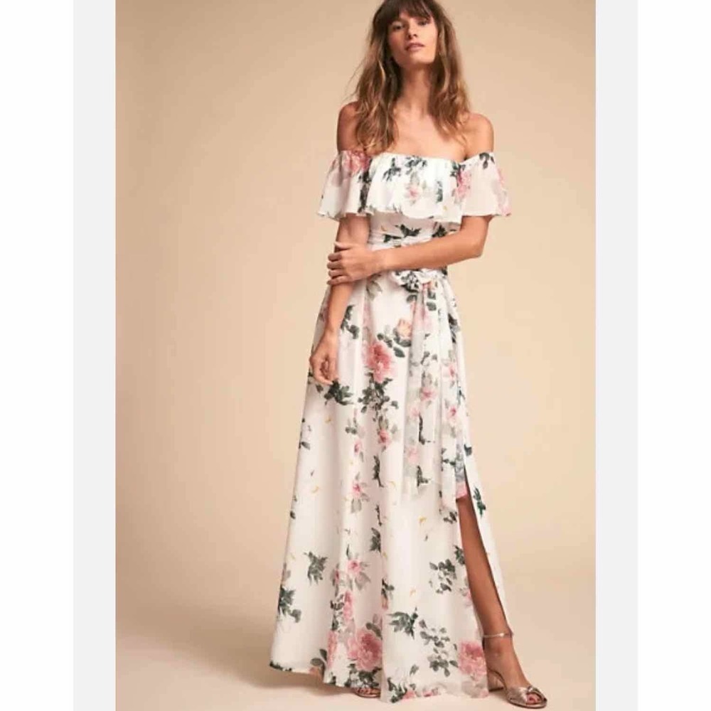 Yumi Kim Carmen Off Shoulder Floral White Maxi Summer Dress Size Small